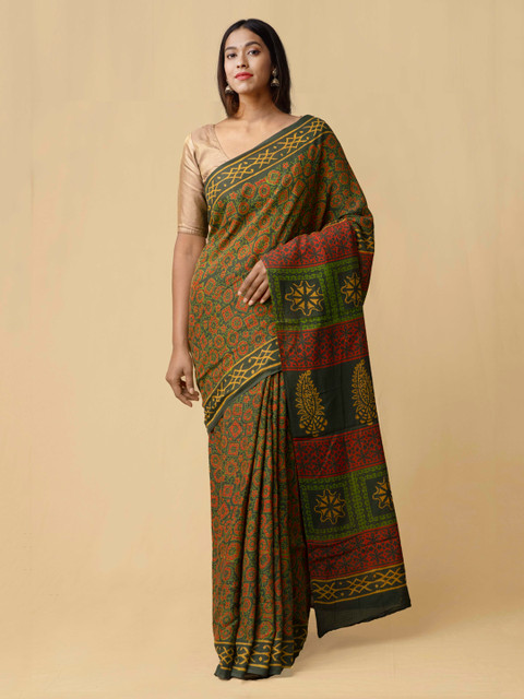 

Unnati Silks Green & Maroon Pure Cotton Printed Kota Saree