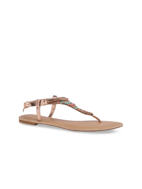 

Inc 5 Women Rose Gold Embellished T-Strap Flats