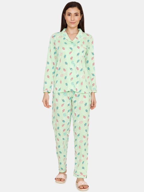 

Zivame Women Green Printed Night suit