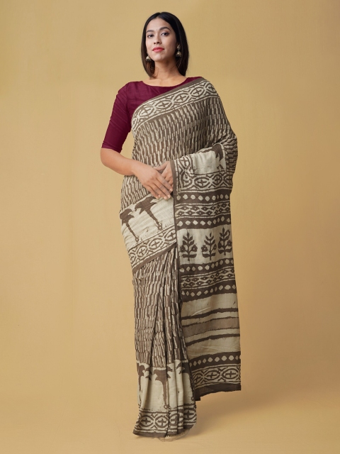 

Unnati Silks Grey Pure Cotton Printed Kota Saree