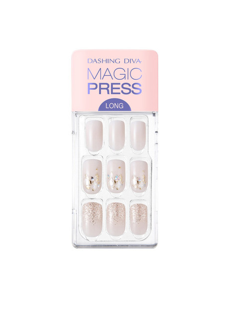 

Dashing Diva Set Of 9 Magicpress Pure Blanc Press On Gel Artificial Nails, Pink