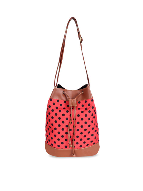 

Lychee bags Coral Pink & Black Polka Dots Printed Sling Bag
