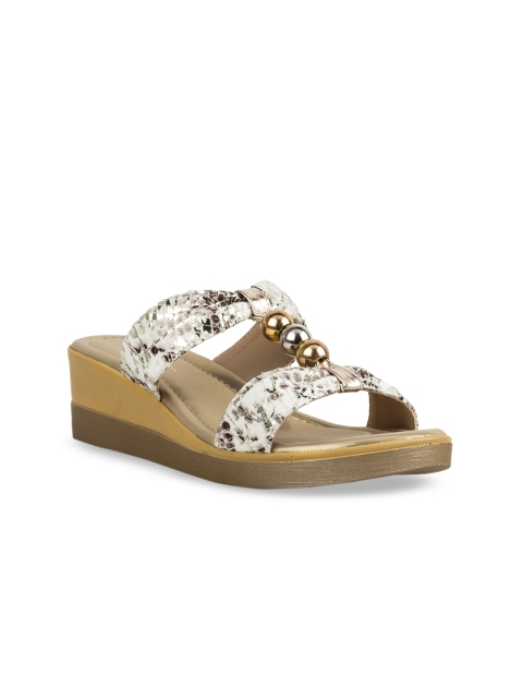 

Vanilla Moon Women Gold-Toned & Off-White Printed Sandals