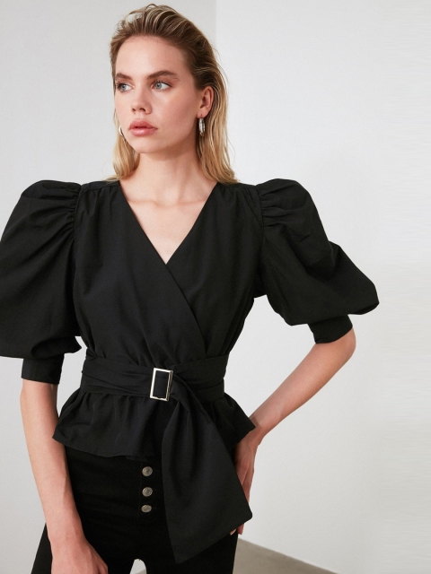 

TRENDYOL COLLECTION Women Black Solid Wrap Top