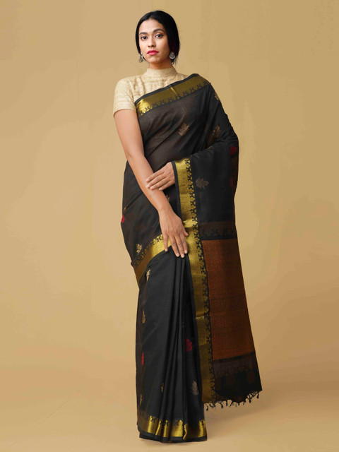 

Unnati Silks Black Silk Cotton Woven Design Pochampally Saree