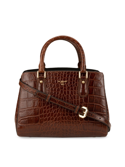 Da Milano Brown Textured Leather Handheld Bag