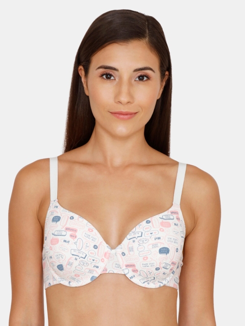 

Zivame White Printed Underwired Lightly Padded T-shirt Bra ZI1985