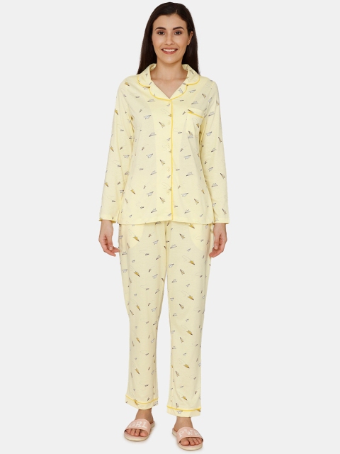 

Zivame Women Yellow & Off-White Printed Night Suit