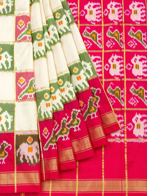 

Vijayalakshmi Silks Red & Off-White Pure Silk Checked Patola Saree