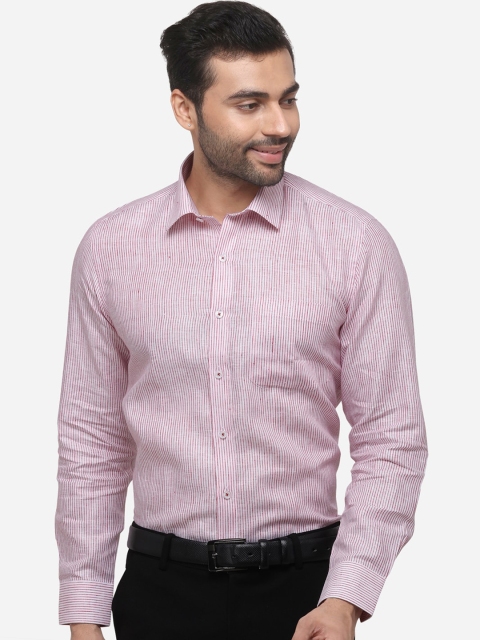

JADE BLUE Men Pink & White Regular Fit Striped Formal Shirt