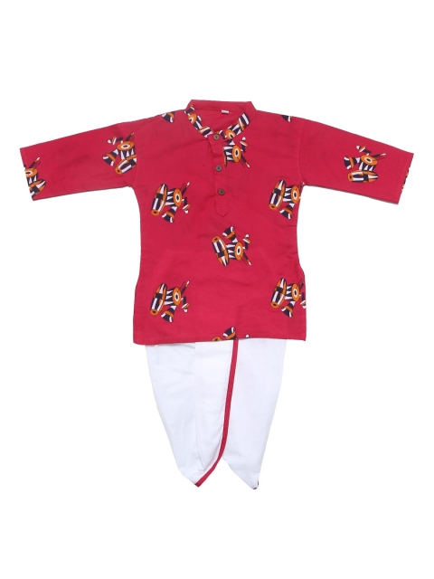 

YK Boys Red & White Printed Kurta with Dhoti Pants
