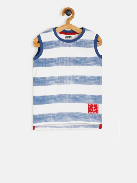 

Aomi Boys Blue Striped Round Neck T-shirt