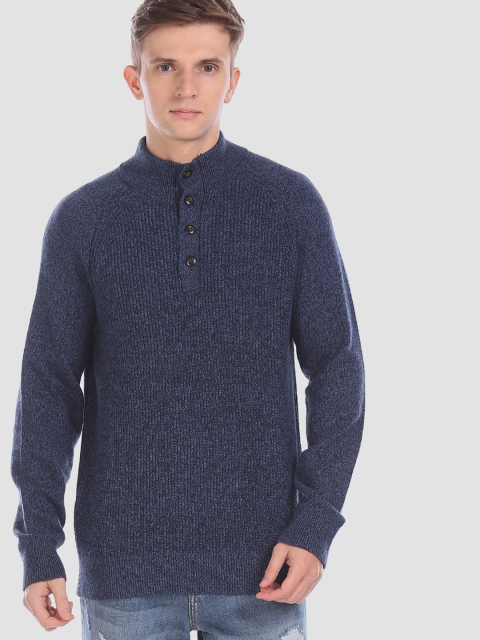 

GAP Men Blue Ribbed Pullover Sweater