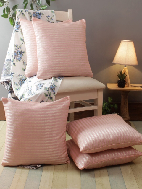 

ROMEE Pink Set of 5 Striped Square Cushion Covers