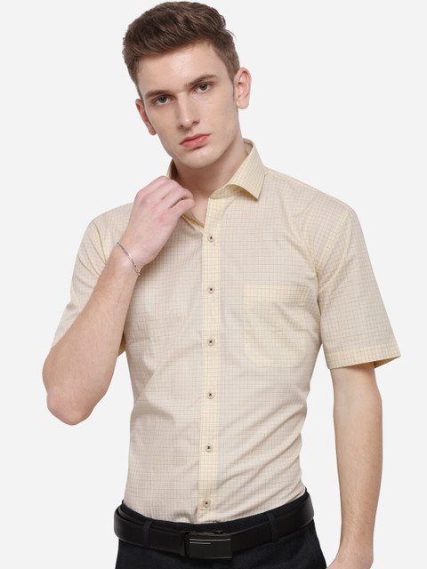 

JADE BLUE Men Yellow Regular Fit Checked Formal Shirt