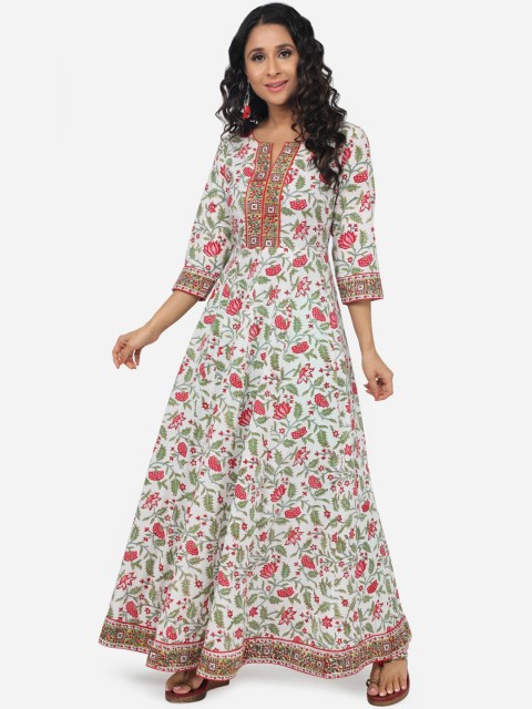 

Paislei Women White & Red Floral Printed Anarkali Kurta