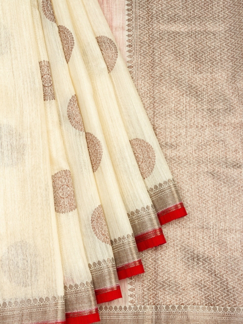 

Vijayalakshmi Silks Off-White & Gold Pure Silk Printed Tussar Saree