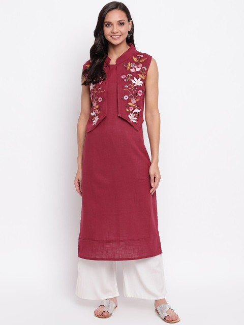 

Napra Women Maroon & Pink Embroidered Straight Kurta