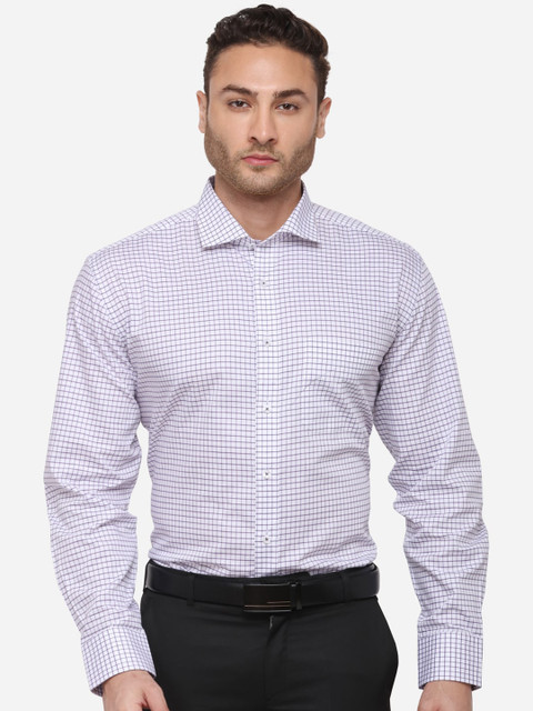 

JADE BLUE Men White & Purple Slim Fit Checked Formal Shirt
