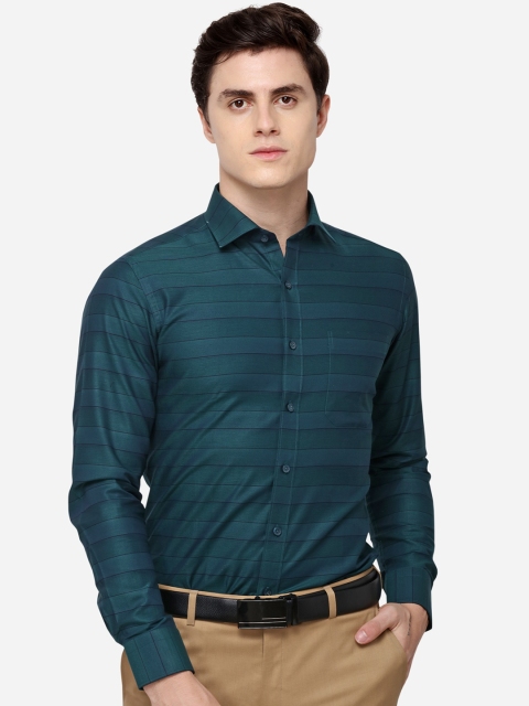 

JADE BLUE Men Teal Green Slim Fit Striped Formal Shirt