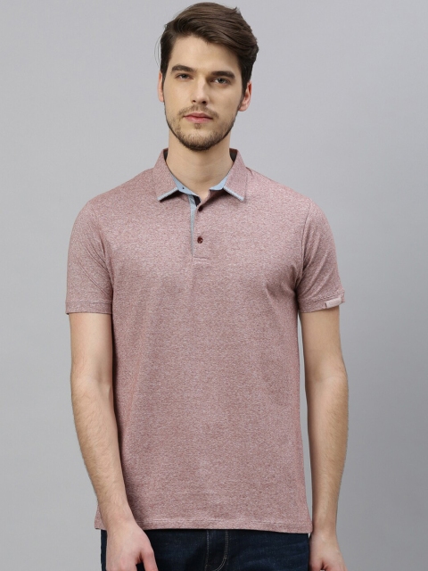 

RARE RABBIT Men Brown Self Design Polo Collar T-shirt