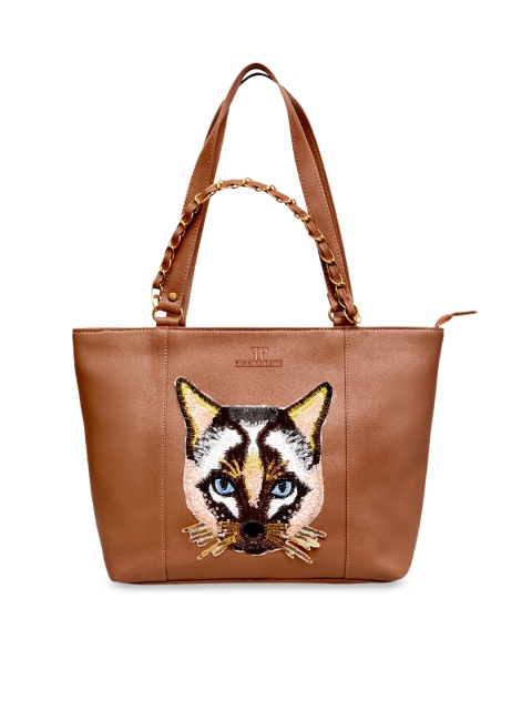 

Pink Potato Brown Embellished Tote Bag