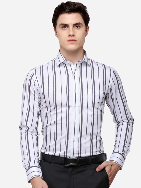 

JADE BLUE Men White Regular Fit Striped Formal Shirt