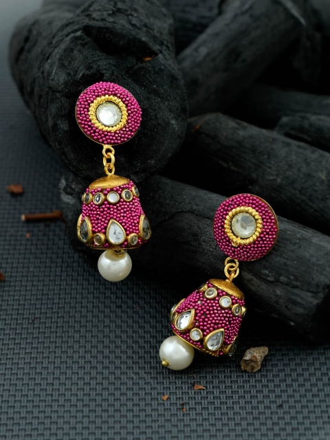 

Silvermerc Designs Gold-Toned & Pink Classic Jhumkas