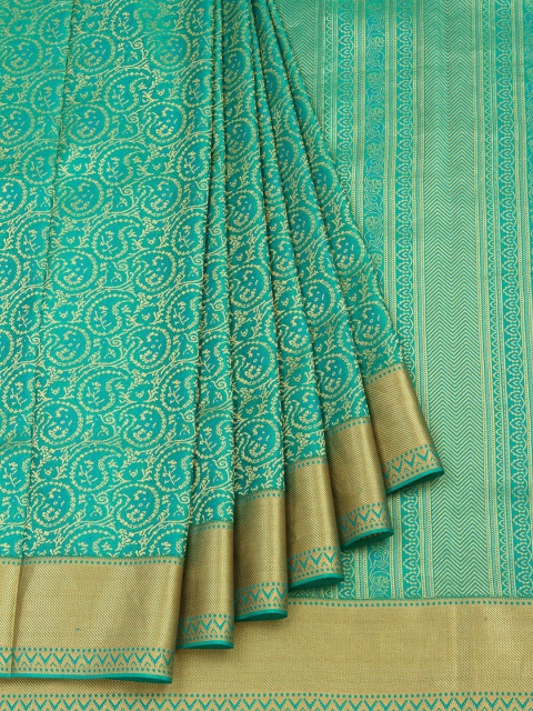 

Vijayalakshmi Silks Green & Gold Pure Silk Printed Saree