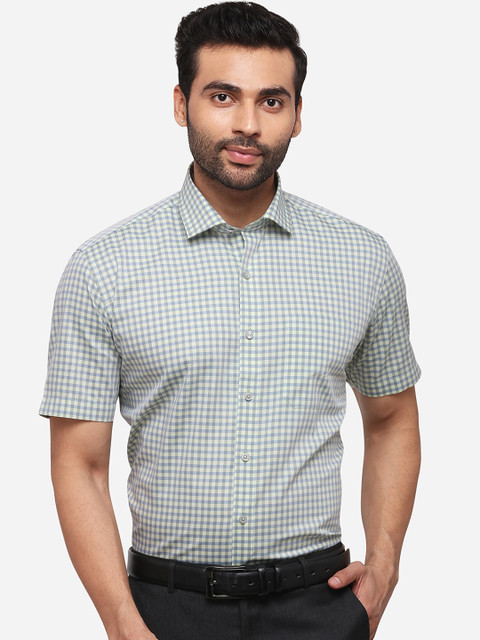 

JADE BLUE Men Cream-Coloured & Grey Regular Fit Checked Formal Shirt