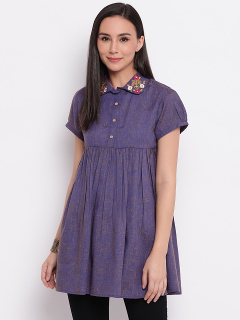 

Shakumbhari Women Blue Solid Denim Shirt Style Top