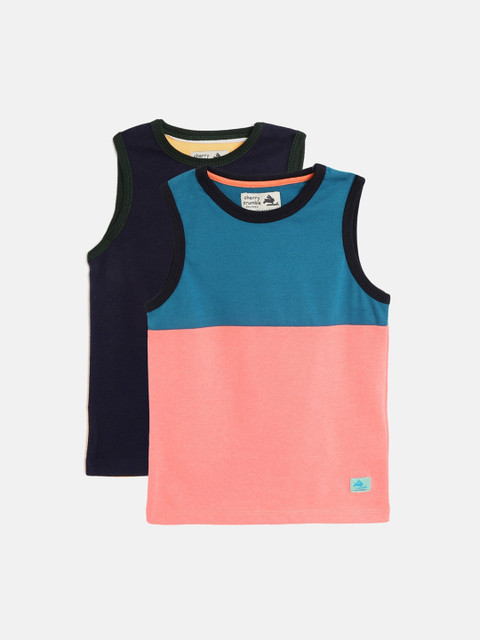 

Cherry Crumble Kids Pack of 2 Colourblocked Sleeveless T-shirts, Navy blue