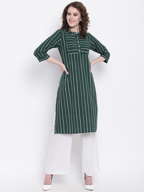 

Napra Women Green White Striped Kurta with Palazzos