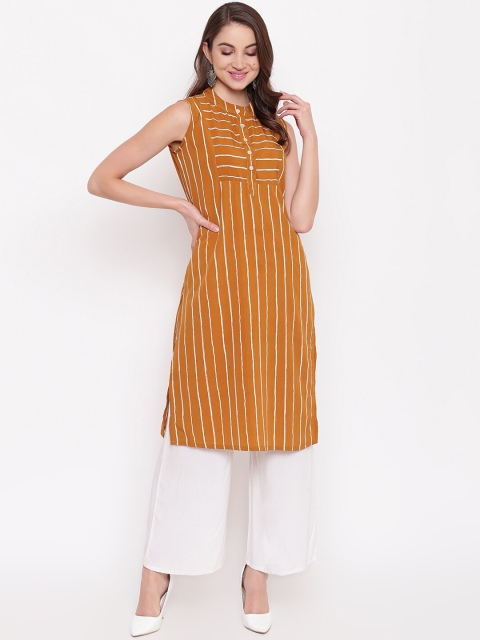 

Napra Women Mustard Yellow & Off-White Striped Kurta with Palazzo