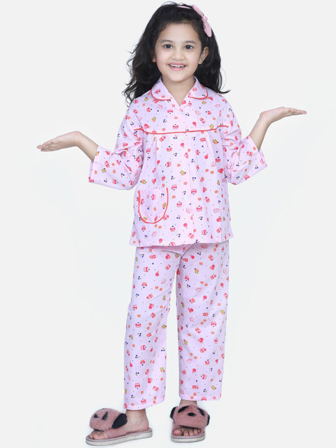 

KID1 Girls Pink Printed Night Suit