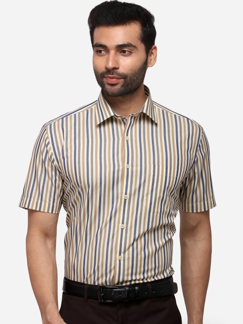 

JADE BLUE Men Beige & Blue Regular Fit Striped Formal Shirt