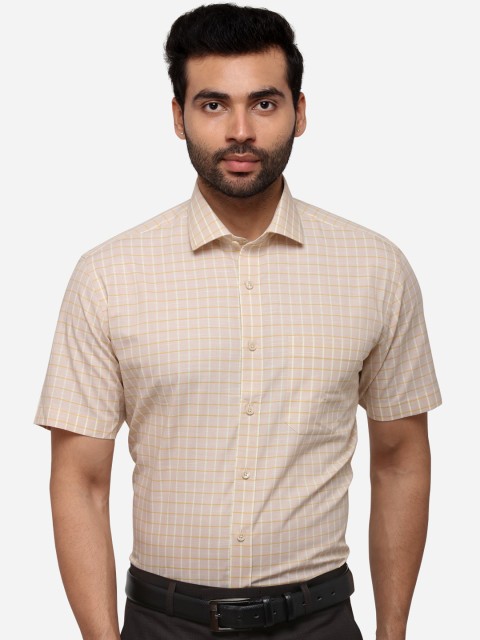 

JADE BLUE Men Beige & Cream-Coloured Regular Fit Checked Formal Shirt