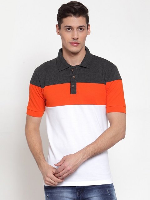

Kalt Men Grey & White Colourblocked Polo Collar T-shirt