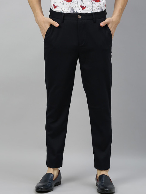 

RARE RABBIT Men Black Regular Fit Solid Regular Trousers