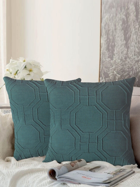 

LUXENMEAD Green Set of 2 Embroidered Square Cushion Covers