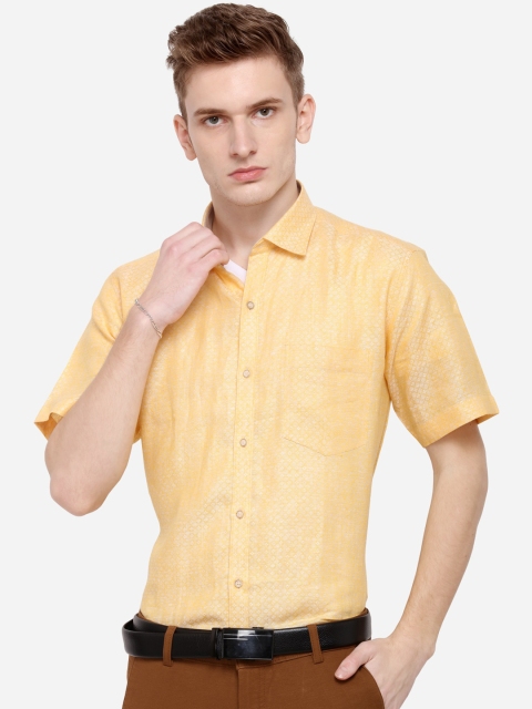 

JADE BLUE Men Yellow Slim Fit Self Design Formal Shirt