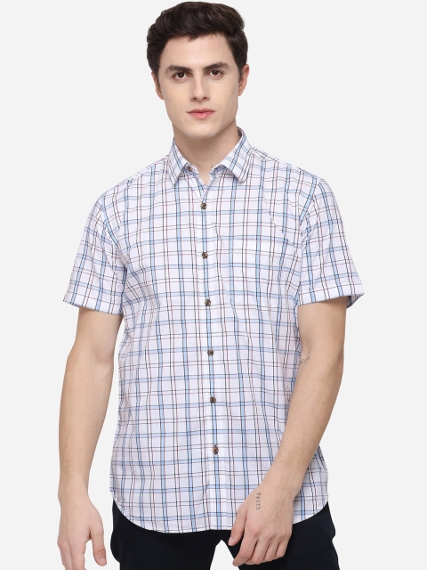 

JADE BLUE Men White & Blue Regular Fit Checked Casual Shirt