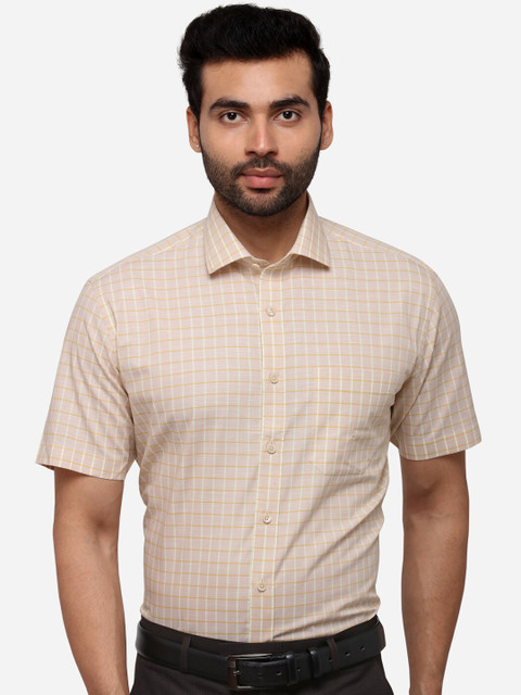 

JADE BLUE Men Beige & Cream-Coloured Regular Fit Checked Formal Shirt