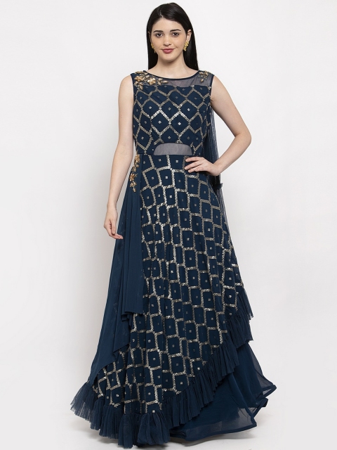 

KHALOM Women Blue Embellished Maxi Dress