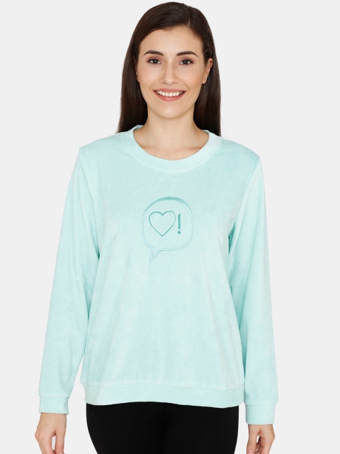 

Zivame Women Turquoise Blue Printed Sweatshirt