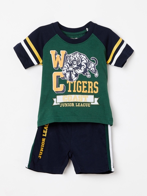 

Juniors by Lifestyle Boys Green & Black Printed T-shirt with Shorts