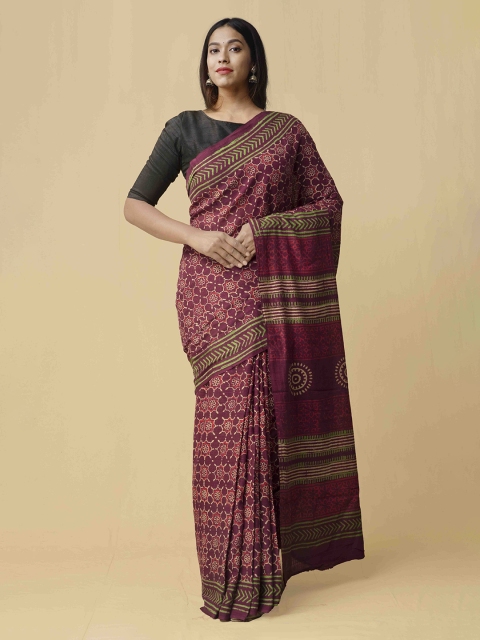 

Unnati Silks Burgundy Pure Cotton Printed Kota Saree