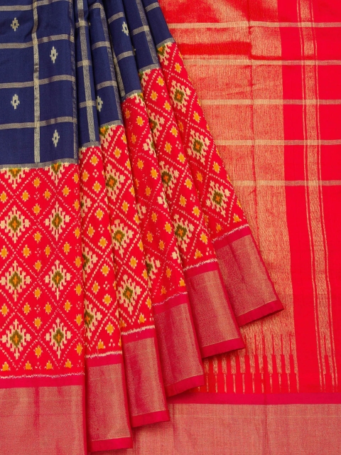 

Vijayalakshmi Silks Red & Navy Blue Pure Silk Woven Design Patola Saree