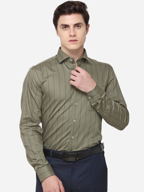 

JADE BLUE Men Olive Green Regular Fit Striped Formal Shirt