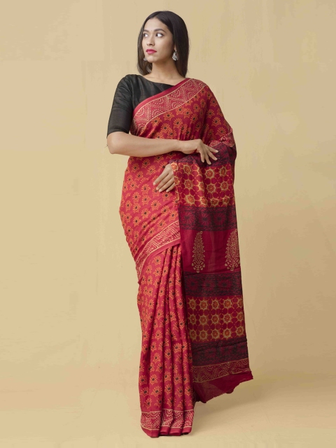 

Unnati Silks Coral Red Pure Cotton Printed Kota Saree